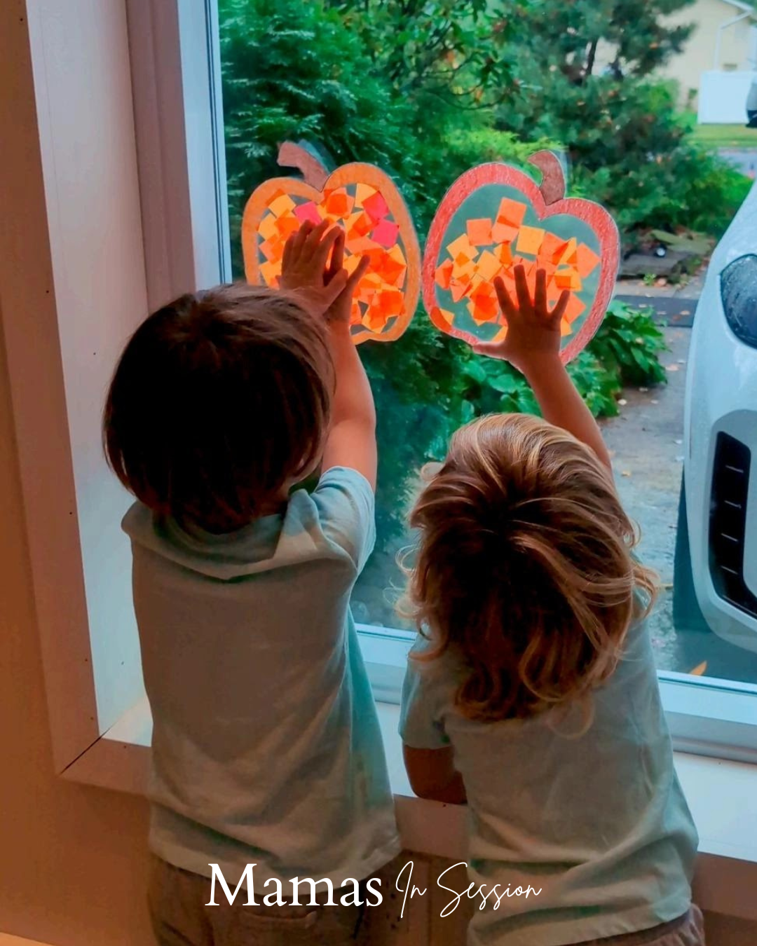 Handprint pumpkin craft for a homeschool 3 and 5 year old