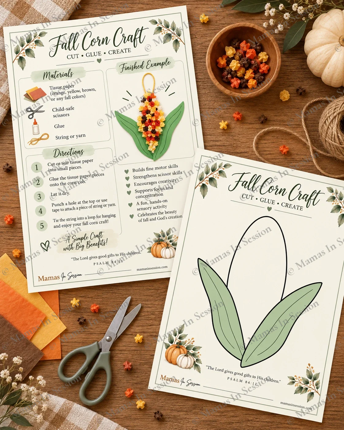 Fall Corn Craft | Christian Preschool Sensory & Fine Motor Activity