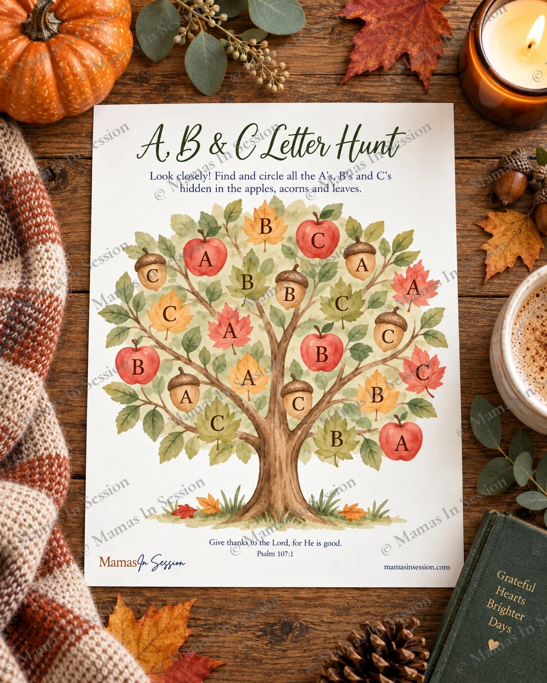 Fall Letter Hunt | A, B & C Printable Worksheet