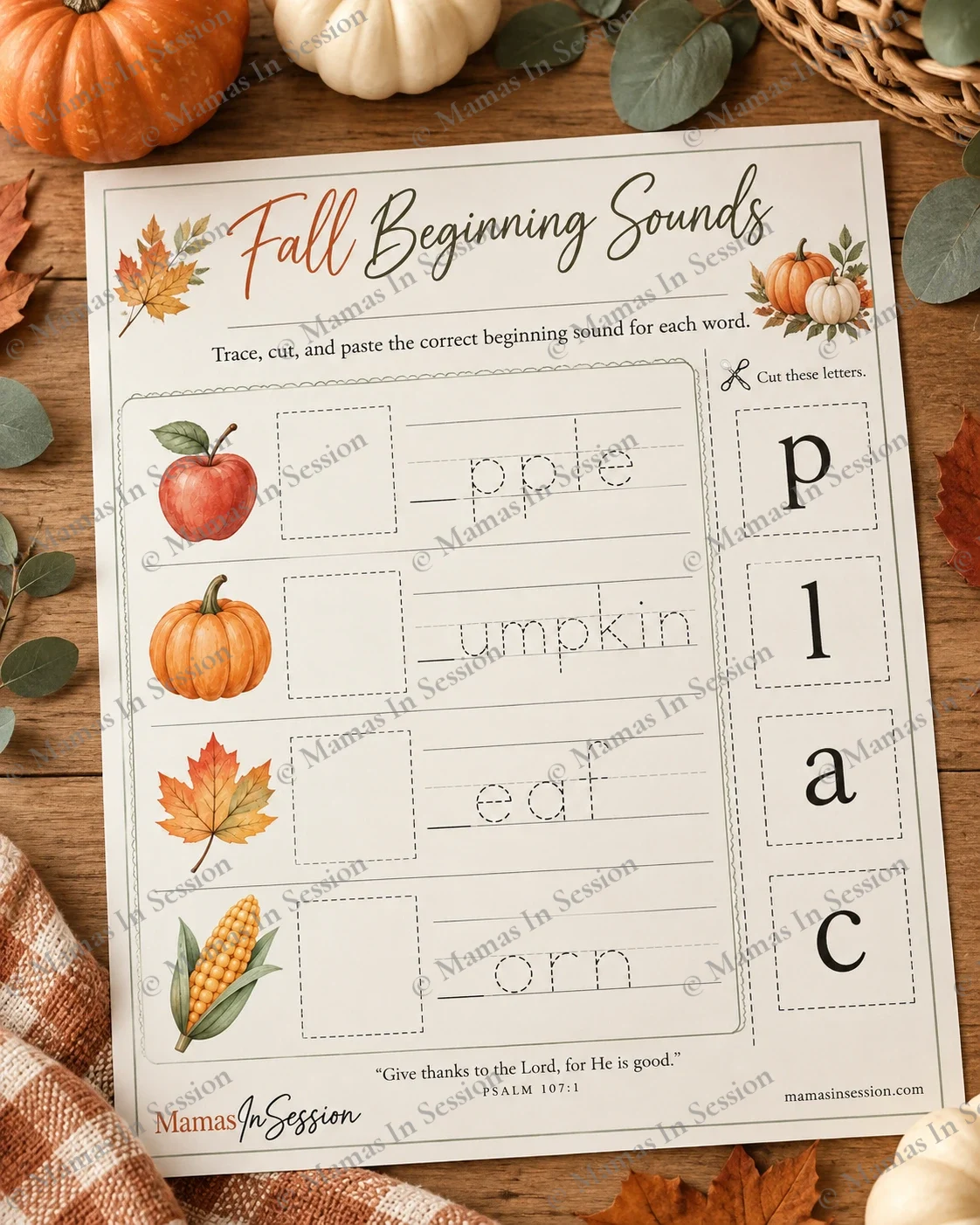 Fall Beginning Sounds | Cut & Paste Worksheet