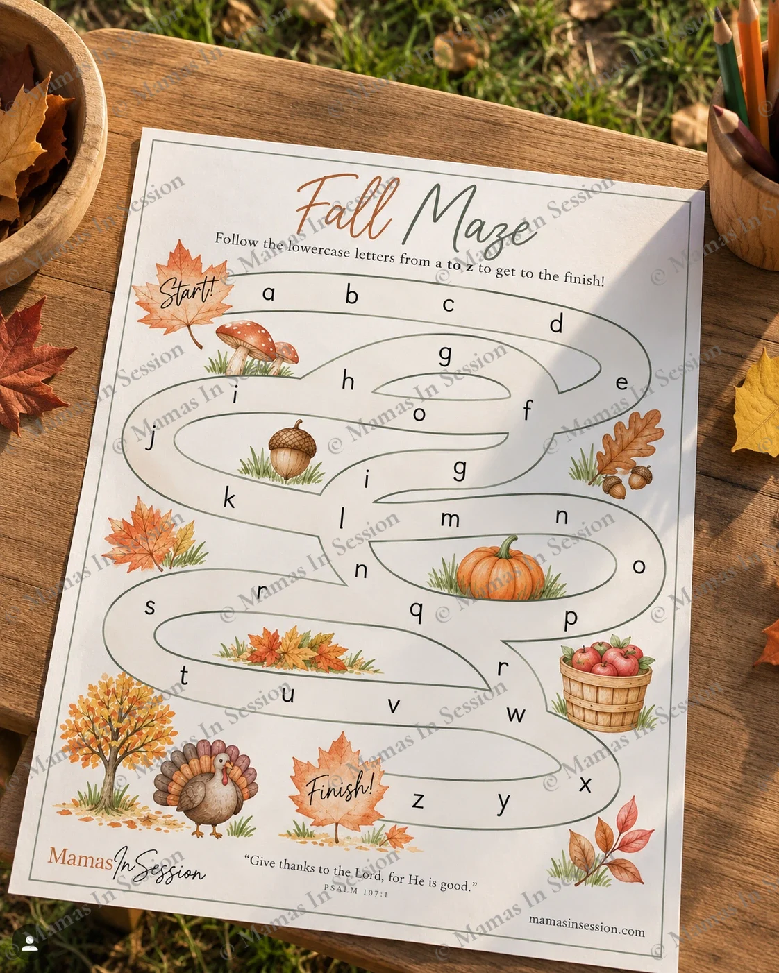 Fall Alphabet Maze | Lowercase Letter Recognition Worksheet